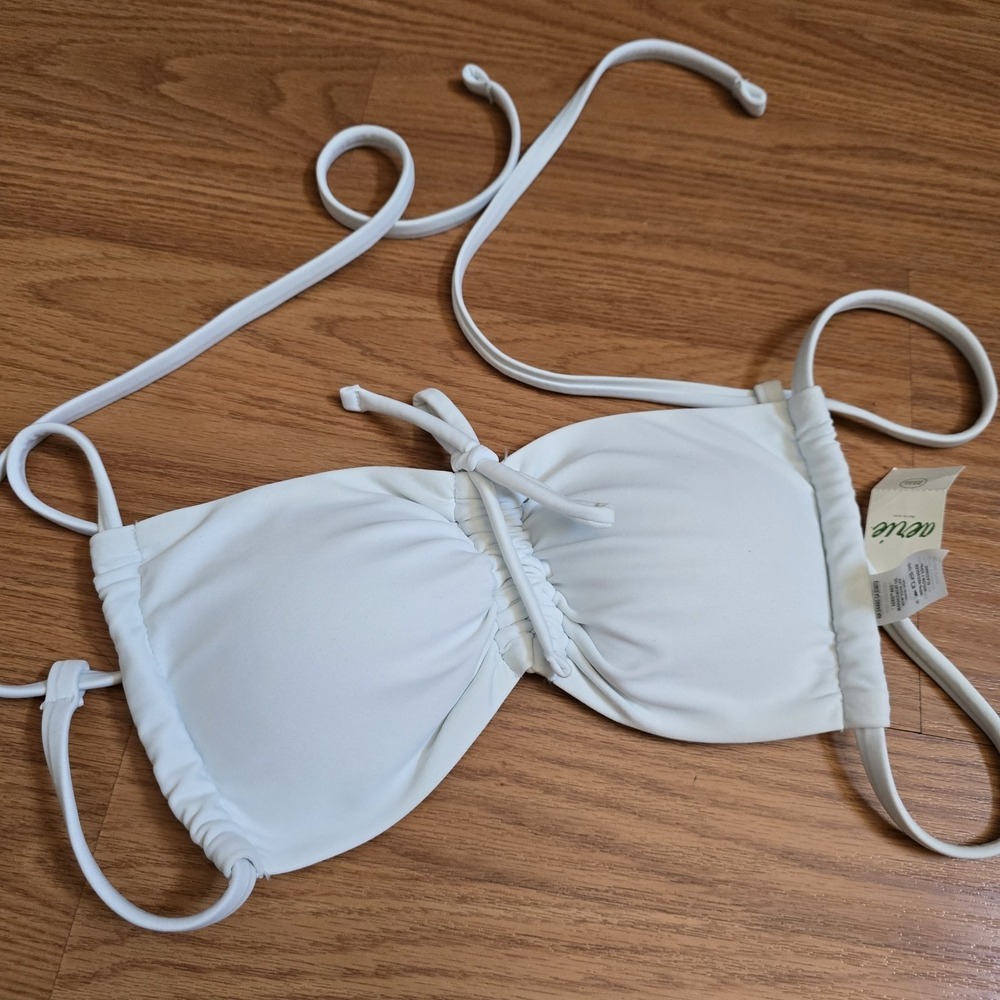 Aerie Ruched Bandeau Bikini Swim Top Beach Light Blue Extra Small Lined Padded